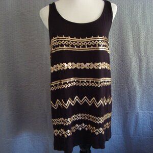 NWT AUGUST SILK SLEEVELESS BLACK GOLD SEQUIN TUNIC TANK TOP SZ M
